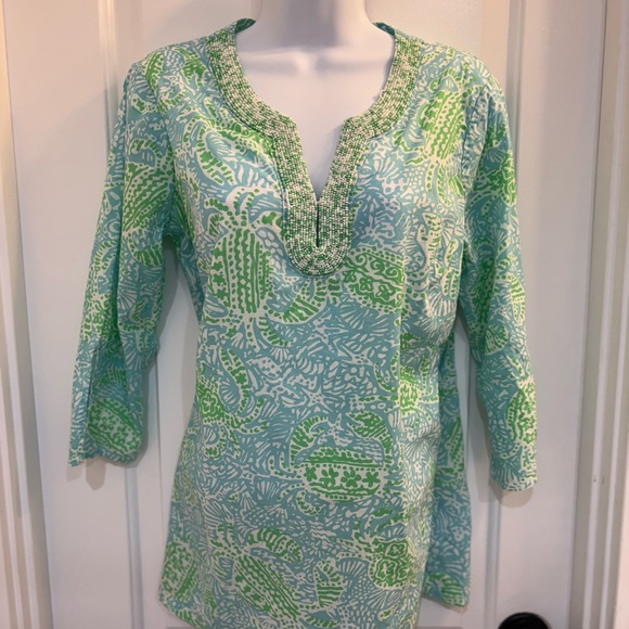Lilly Pulitzer Tops - Lilly Pulitzer Turquoise and Lime Green Tunic Top Women’s Size Medium